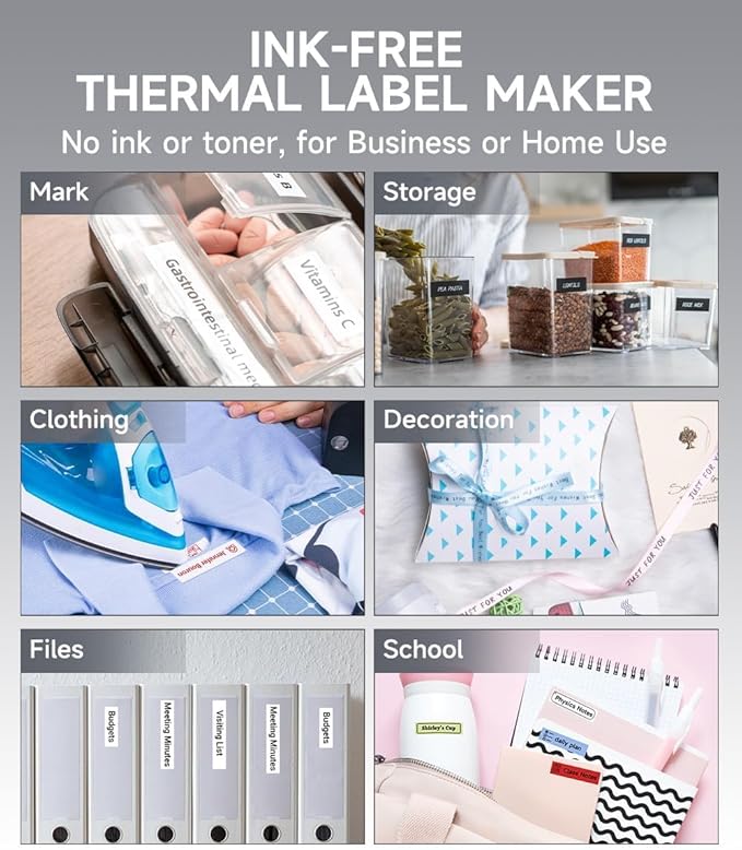 Phomemo P12 Label Maker Machine with 4 Tapes, Small Label Makers Ribbon Printer Machine for Home, Office, Organizing, Kitchen