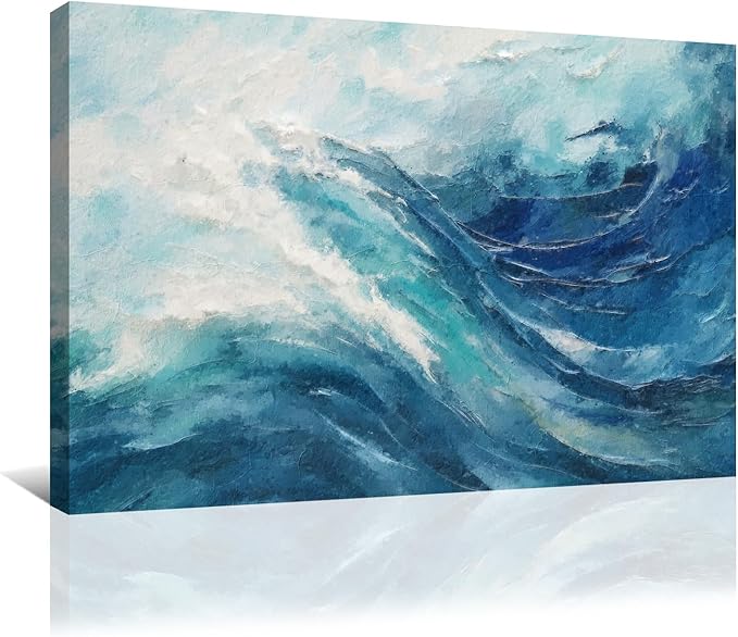 gaosoul Canvas Print Modern Abstract Ocean Paintings Blue and White Wall Art Poster or Living Room Bedroom Hallway Office Decoration 24x16in