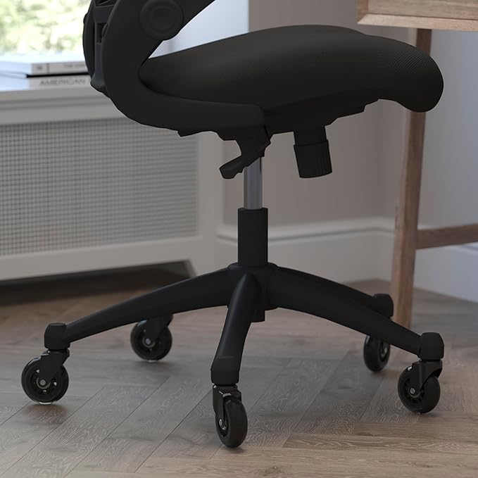 Flash Furniture Kelista Mid-Back Black Mesh Swivel Ergonomic Task Office Chair with Flip-Up Arms and Transparent Roller Wheels