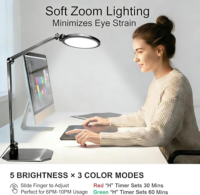 NS Pro LED Desk Lamp with Remote Control, Eye-Caring CRI95+ Dimmable Desk Light, 3000K–6000K Adjustable Color Temperature, Flexible Clamp or Base Mount, for Home Office, Study & Zoom Meetings, 2Pack