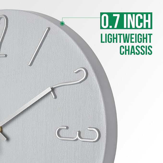 Wall Clock 12 Inch Silent Non-Ticking Imitation Wood Indoor Clock Round Gray Blue Decor Clock Modern 3D Figures Quartz Wall Clocks for Home, Hotel, Office, School