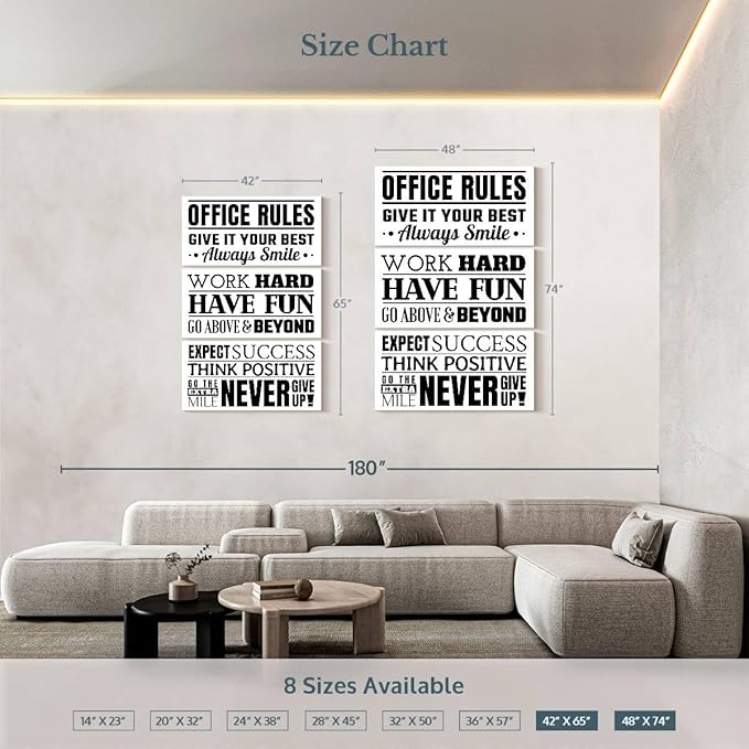 Elephant Stock - Fun Office Rules Wall Art - Vertical Multi Panel Canvas - 3 Piece Living Room Wall Decor - Digital Art Inspirational And Typography Multi Piece Wall Art - White And Black Decor - 48" x 74"