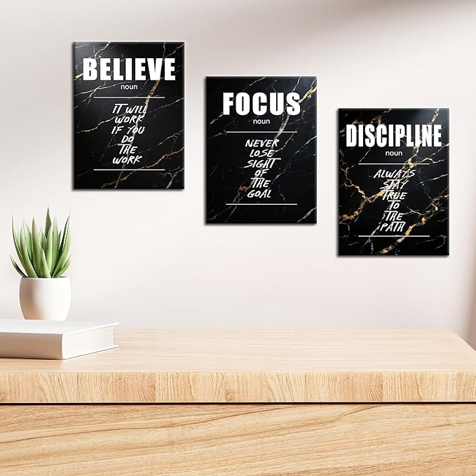Inspirational Canvas Wall Art Motivational Believe Focus Discipline Print Poster Positive Entrepreneur Quotes Picture Painting Wall Decor for Home Bedroom Office Artwork Ready to Hang [36''Wx16''H]