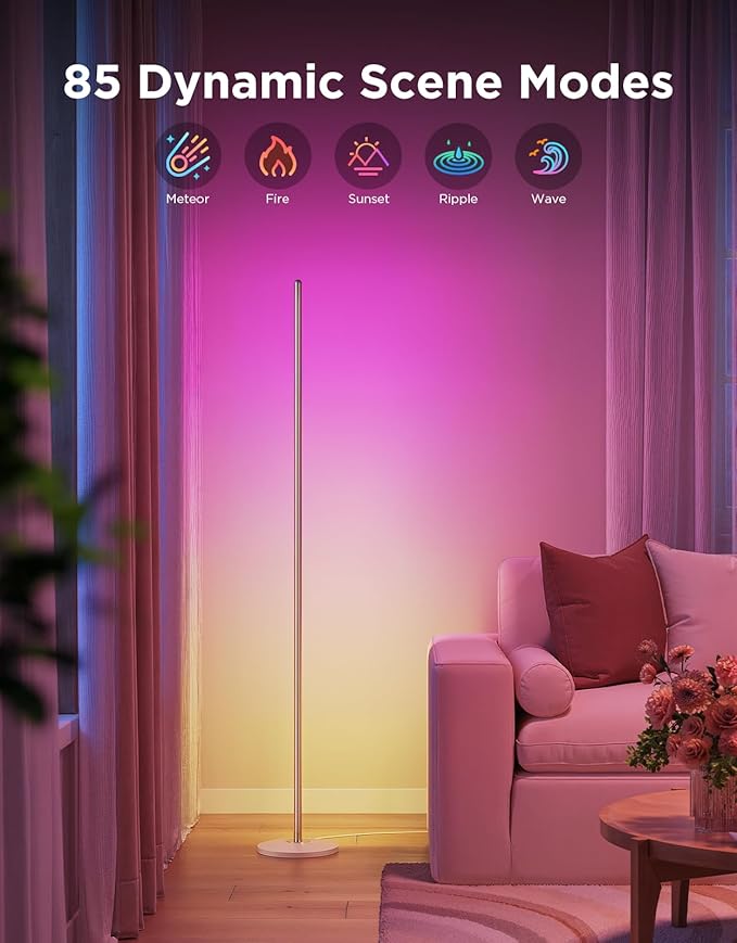 Govee RGBIC Floor Lamp Basic, LED Corner Lamp Works with Alexa, 1000lm Modern Floor Lamp with Music Sync and 16 Million DIY Colors, Color Changing Standing Lamp for Bedroom Living Room