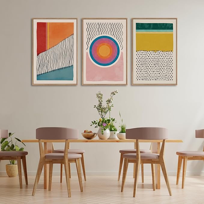 myusuar 3 Piece Large Modern Abstract Canvas Framed Wall Art For Living Room, Midcentury Minimalist Boho Wall Art Decor Posters Prints For Bedroom Office, 16x24in