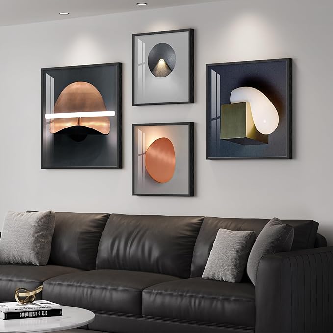 Large Framed Modern Wall Art for Living Room, 4 Piece Luxury Bright Style Picture Artworks Decor, Minimalist Geometric Painting Prints for Bedroom Dining Room Hallway