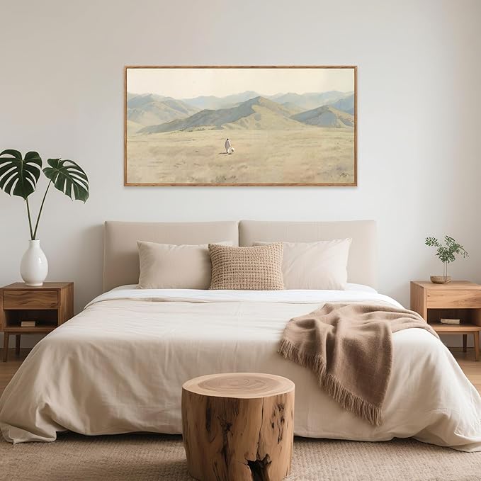 CHDITB Jesus Leaves The 99 Parable of The Lost Sheep Framed Canvas Wall Art(40"x20"), Boho Mountain Nature Landscape Artwork Prints, Large Religious Christian Bible Story Faith LDS Gift Decor for Home Office Bedroom
