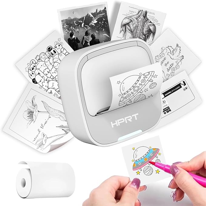 HPRT Sticker Printer, S1 Mini Portable Thermal Mini Inkless Label Printer with bluetooth Stable Connection & Clear Printing for Notes, Journal, Home, Office, Kids, DIY Free App with Multiple Templates