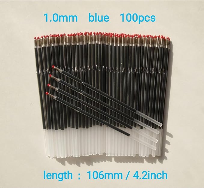 100 Pcs Ball Point Pen Refills Blue,1.0 mm Replaceable Pen Refills,Size 4.2 inch/107mm,Send 1 Retractable Ballpoint Pen,for Office School Supplies (Blue)