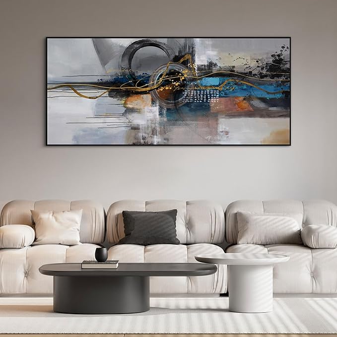 XLSJERST Living Room Wall Decor - Extra Large 86x39 Inches Mondern City Pictures Canvas Black Framed Abstract wall art for Living Room Bedroom Office Home Decoration