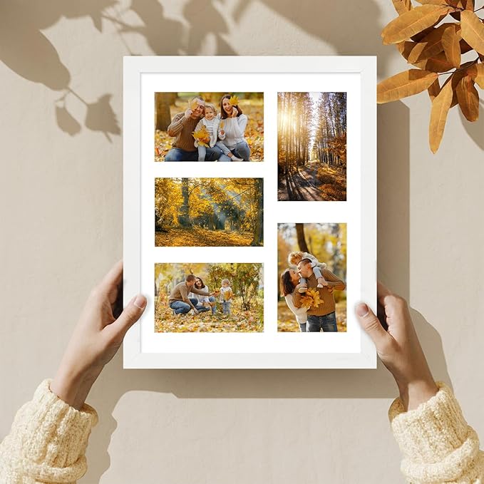 11x14 Collage Picture Frame, Displays 5Pcs 4x6 Photos with Mat or 1Pcs 11by14 Picture without Mat for Wall Hanging, Picture Frames Collage Wall Decor, 1 Pack，White