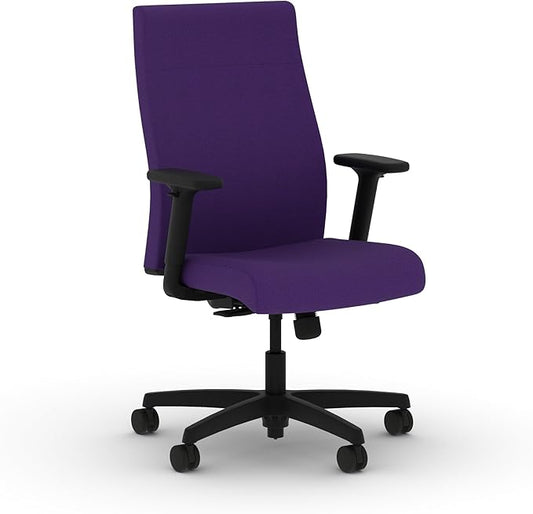 HON Ignition 2.0 Fabric Office Chair, Upholstered, Adjustable Arms, Standard Synchro-Tilt Recline Executive Ergonomic Office Chair, Black Frame, Iris