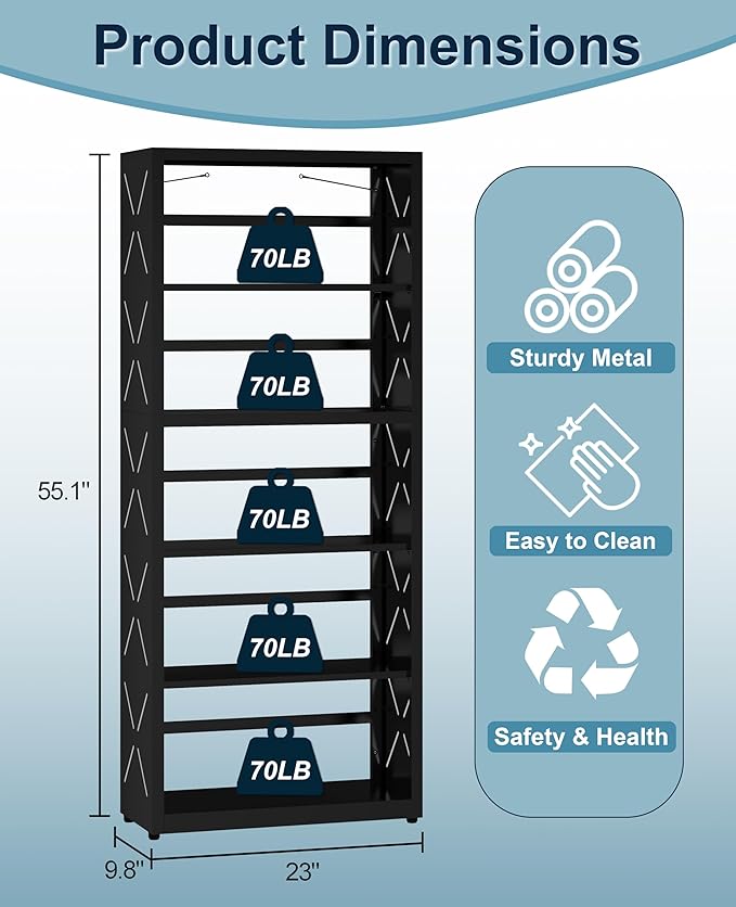 5-Cube Bookshelf, All Steel Bookcase with Adjustable Shelves & Anti-Tip Kit for Home Office, Hallway, and Garage, Modern Tall Display Shelves, Heavy-Duty Storage Organizer (Black)