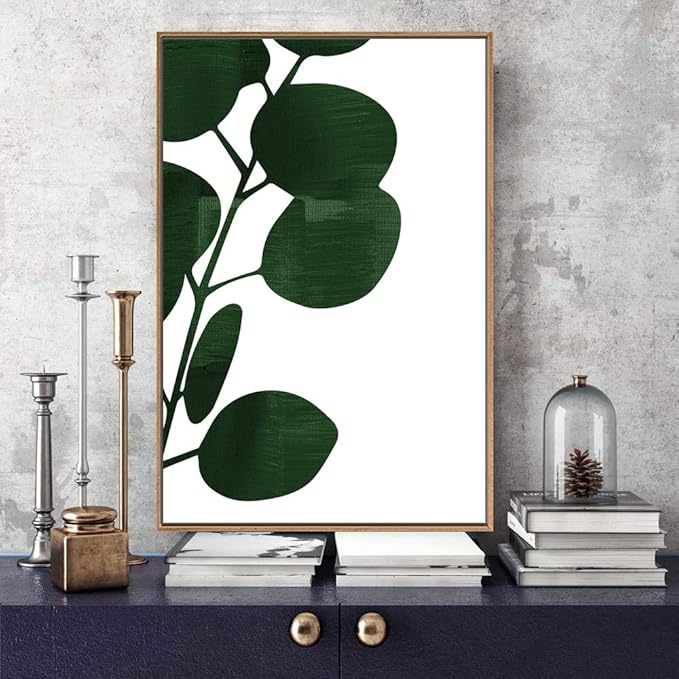 IDEA4WALL Framed Canvas Print Wall Art Black & Gray Leaf Silhouette Geometric Shapes Illustrations Modern Art Chic Colorful for Living Room, Bedroom, Office - 16"x24" Natural
