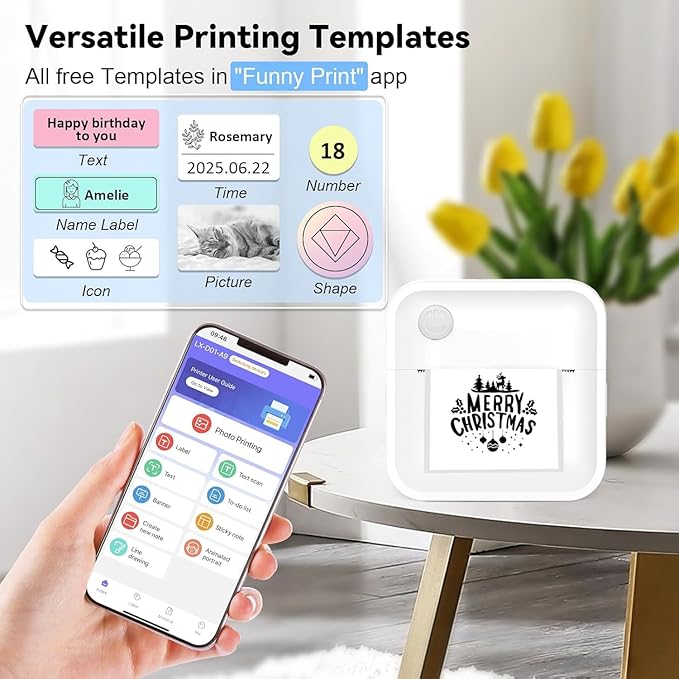 Label Maker Machine with Tape - Inkless Mini Bluetooth Label Printer with Multiple Templates, Wide Waterproof Labels, Portable Thermal Sticker Labeler for School Home Office Kitchen Organization