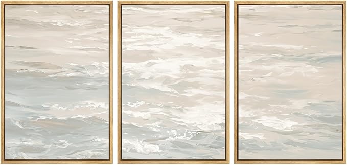 SIGNWIN Framed Canvas Print Wall Art Set Serene Neutral Ocean Waves Abstract Illustrations Modern Art Decorative Nordic Abstract for Living Room, Bedroom, Office - 16"x24"x3 Natural