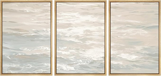SIGNWIN Framed Canvas Print Wall Art Set Serene Neutral Ocean Waves Abstract Illustrations Modern Art Decorative Nordic Abstract for Living Room, Bedroom, Office - 16"x24"x3 Natural