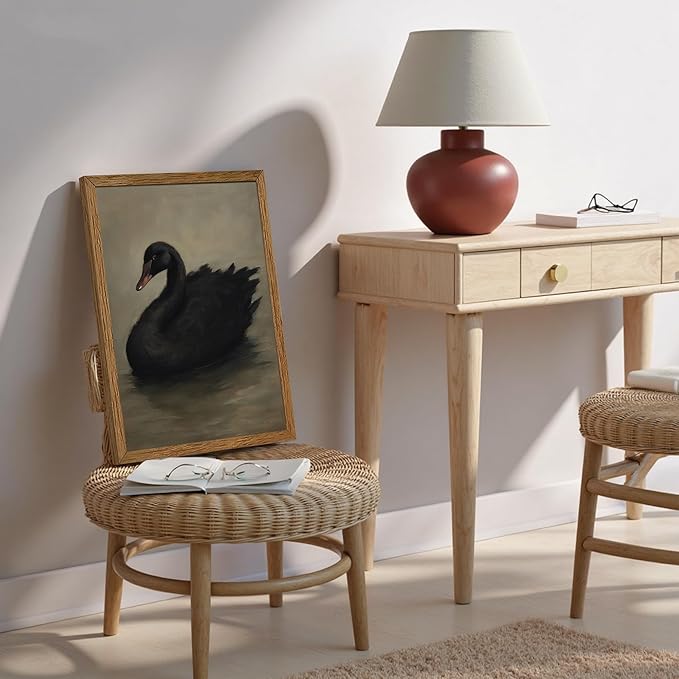 AVECCO Framed Vintage Gothic Black Swan Canvas Wall Art, Rustic Farmhouse Wall Decor, Unique Animal Art Prints for Kid's Room Bathroom Bedroom Living Room Office Home Decoration Ready to Hang 16x24 In