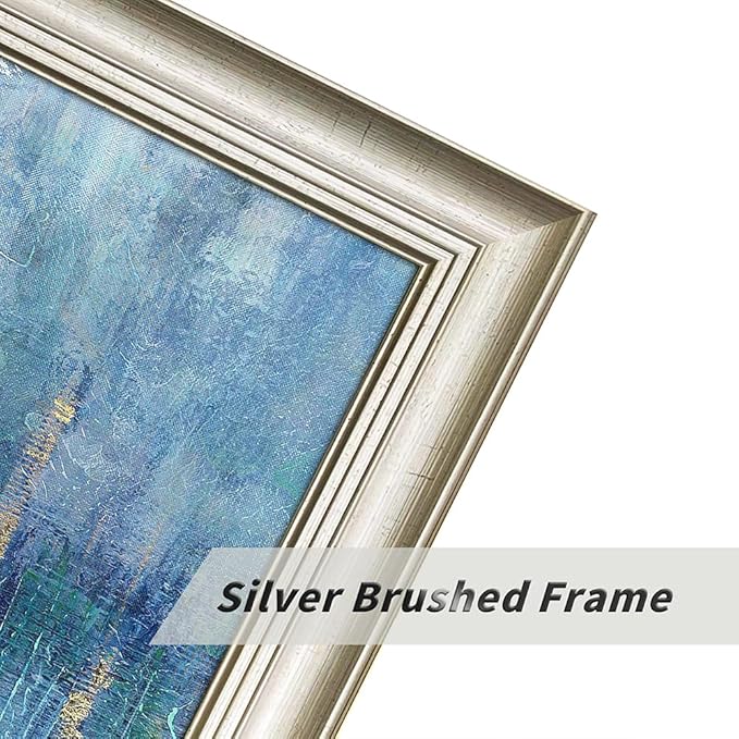 Blue Wall Art Abstract Painting: Abstract Canvas Wall Art - Navy Blue Framed Canvas Artwork for Living Room Wall Decor - Large 60"x30"
