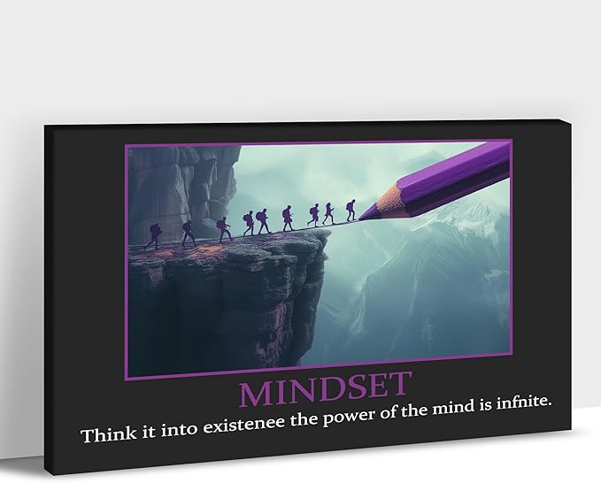 UZMKM - Inspirational Canvas Wall Art, Quotes Motivational Mindset Black Style Print Picture for Office Wall Decor, Company Poster Framed Artwork for Women Men Home Decor Ready to Hang 12x18 Inch
