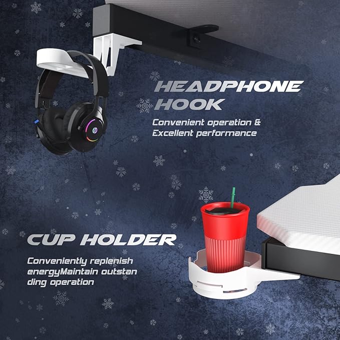 Homall Gaming Computer Desk with Carbon Fiber Surface, Gaming Table Z Shaped Pc Home Office with Cup Holder&Headphone Hook(44 in, White)