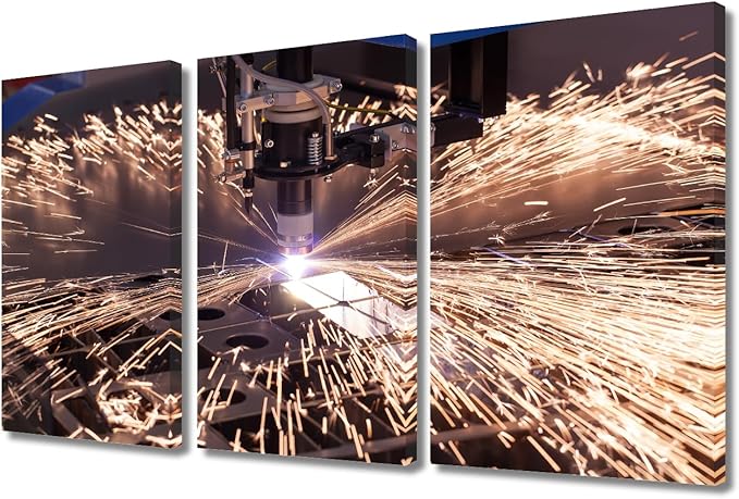 Canvas Painting Wall Art Industrial Machine Art Prints Plasma Cutting Wall Pictures for Office 3 Pieces Home Decorations Framed Wall Art Modern Wall Decor Artwork Wall Hanging, 36x24 Inch