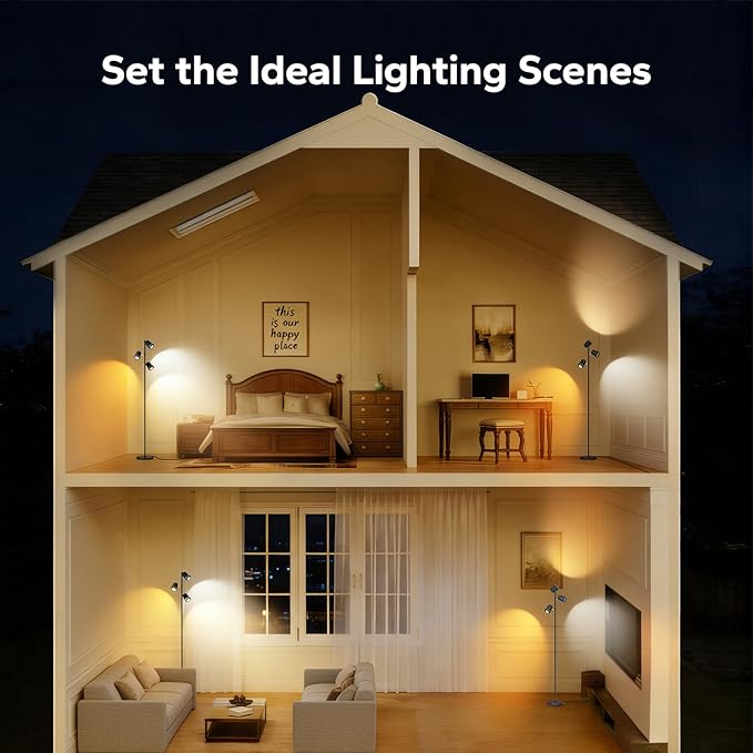 36W LED Tree Floor Lamp, Upgraded 3 Rotatable Lights Standing Lamp with Remote & Touch Control, Dimmable Tall Lamp Modern Floor Lamps for Living Room Bedroom Office