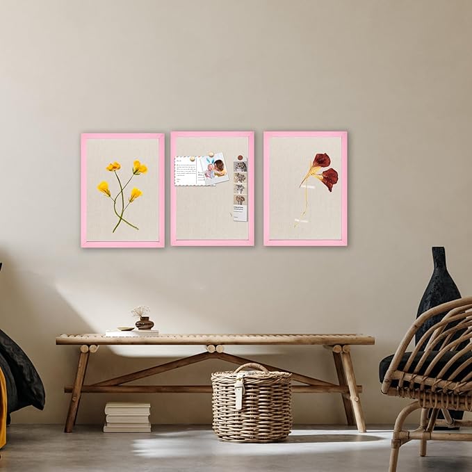 Linen Bulletin Board,10.2"x14.2" Pink Wood Frame Bulletin Boards,Beige Linen,Small Pin Board for Home Kitchen Office Decorative(PK-2636)