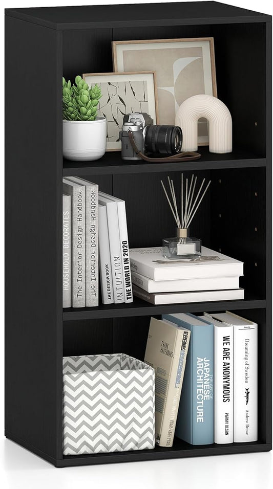 Giantex 3 Tier Bookshelf, Black Bookcase 3 Shelf, Open Cube Storage Orginazer Cabinet, Multi-Functional Home Office Bedroom Furniture Display Book Shelf