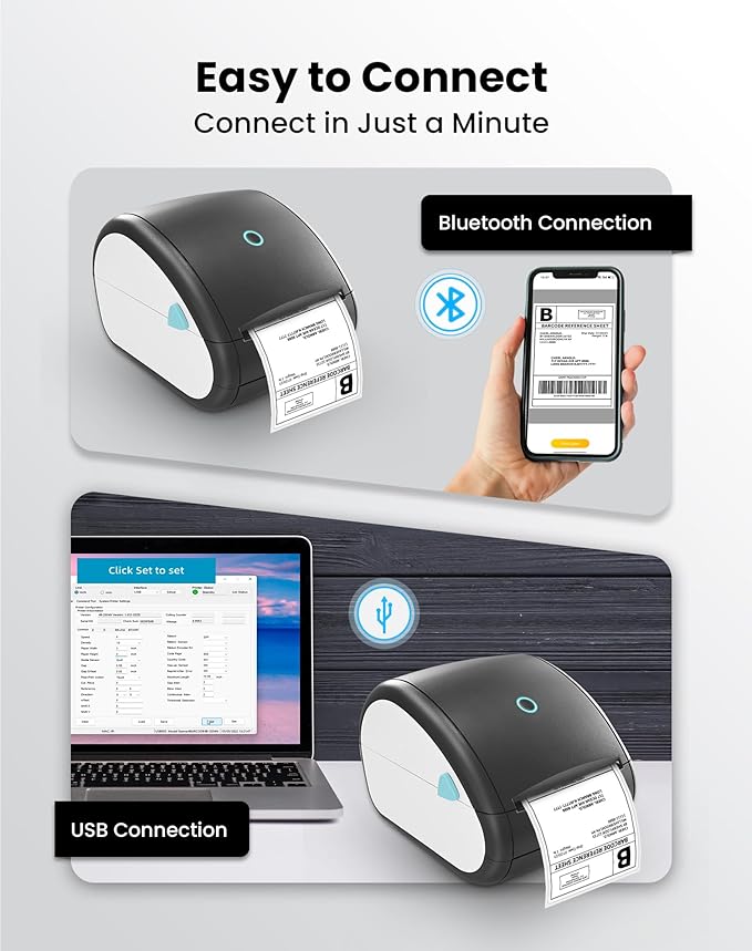 Shipping Label Printer Bluetooth - Thermal Shipping Label Printer 4x6 for Small Business, Home, Office, Prints Clearly and Easy to Connect, Compatible with Amazon, Ebay, Tiktok, Etsy, USPS, Black