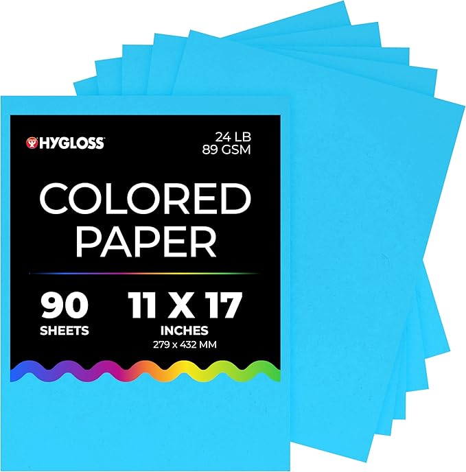 Hygloss Light Blue Colored Paper - 24 lb, 89 GSM, Acid-Free, Fade-Resistant, 11x17-Inch Ledger Size Color Copy Paper, 90 Sheets