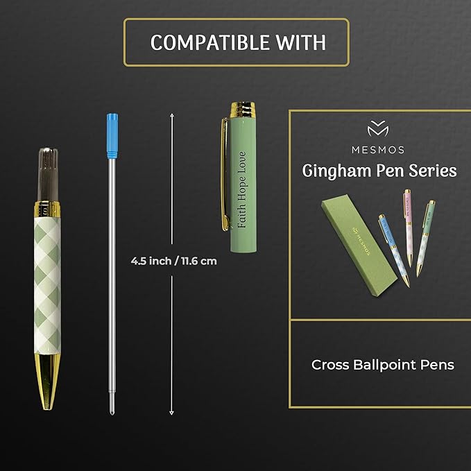 MESMOS 6 Pack Cross Compatible Pen Refills Ballpoint Blue Ink, 1mm Medium Point, German-Made Ink and Swiss-Made Nib, Pen Replacement Refills, 4.5 inch (116mm) (Blue Ink)