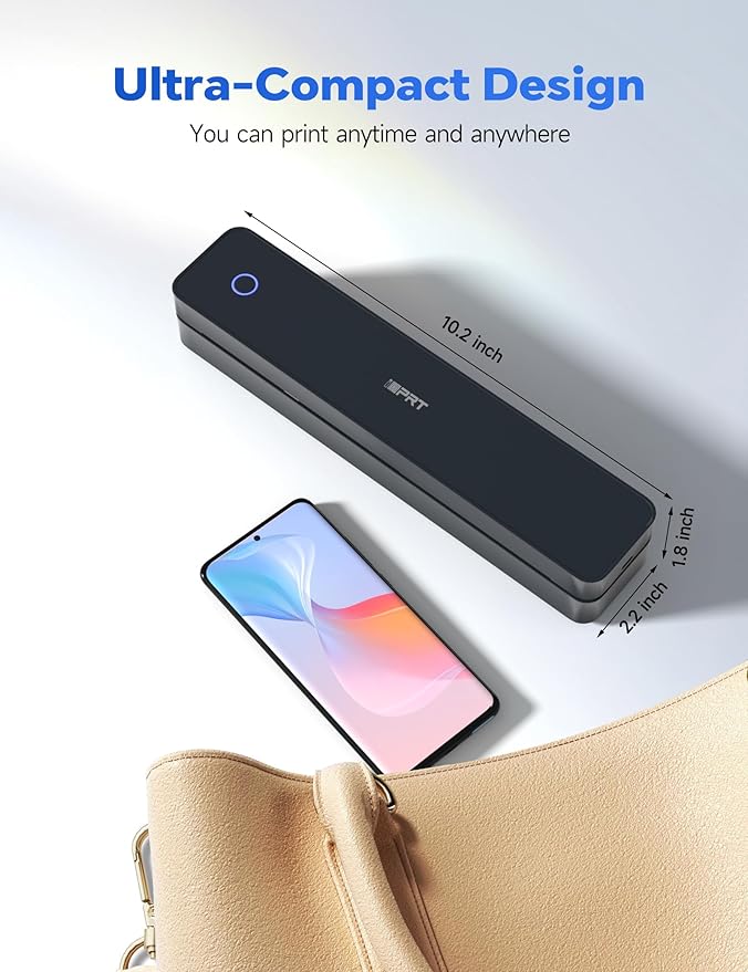 iDPRT MT610 Pro Portable Thermal Printer, 300DPI HD Mobile-Travel-Printers, Inkless-Wireless-Small-Printer for Home Use, Office, Vehicles, Bluetooth Printers Supports 8.5" x 11" US Letter&A4&A5, Black