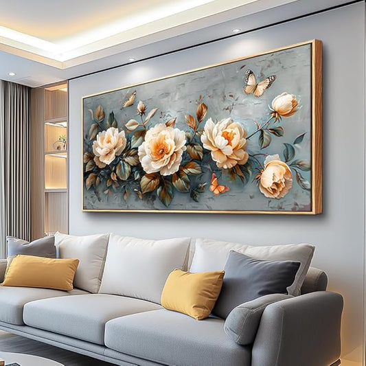 PHAOHUAXM Wall Art For Living Room Canvas Wall Decor For Bedroom White Ink-Wash Flower Wooden Frame Paintings Office Restaurant Room Decorations Printing Artwork Ready To Hang Home Decor 20" X40
