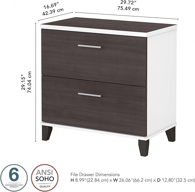 Bush Home 2 Drawer Lateral File Cabinet, Letter and Legal-Size Document Storage for Home or Professional Office, Somerset Collection, White and Storm Gray