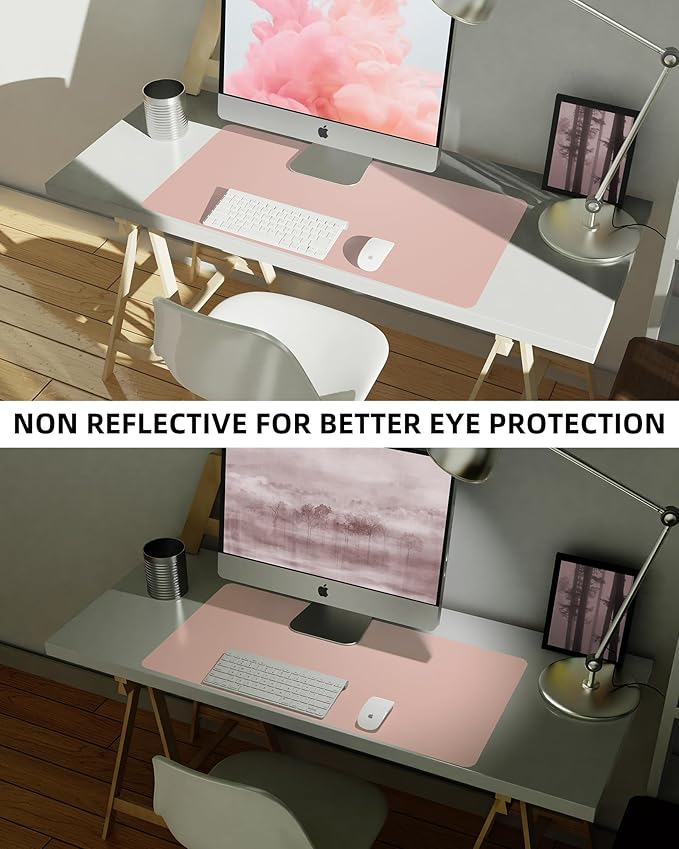 Makeup Mat for Vanity, PU Leather Desk Pad Blotter,Waterproof & Oilproof Desk Protector, Easy Clean Beauty Station Mat for Dresser Top, 35x17 Inches, Pink