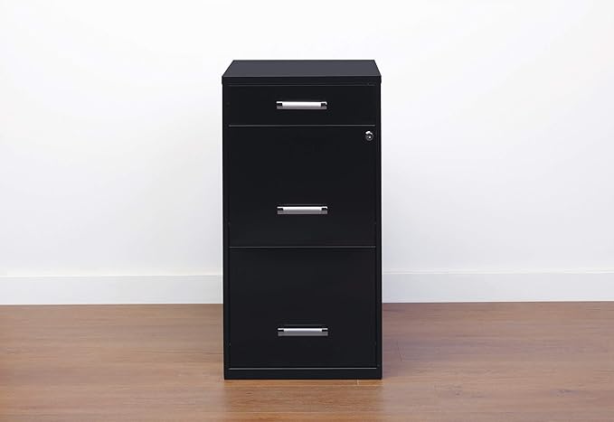 18in. Deep 3 Drawer Metal Organizer File Cabinet with Pencil Drawer, Black