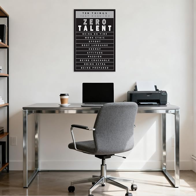 YOUHONG Motivational Wall Decor Inspirational Quotes Wall Art 10 Things That Require Zero Talent Motivational Posters Inspirational Poster Office Art with Wooden Frame for Office Decor (24x36 Inch)