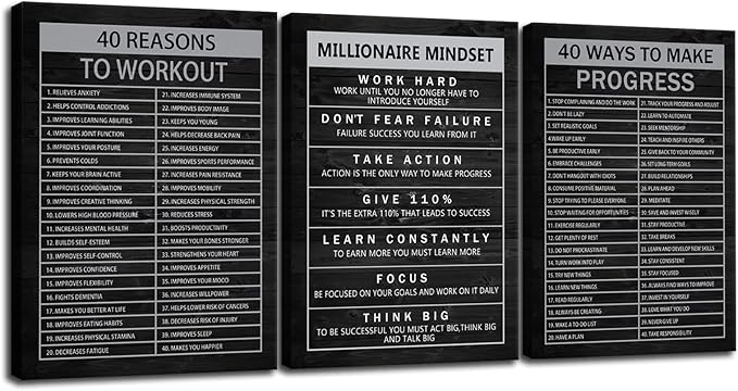 WYJZDZQ8 Millionaire Mindset Inspirational Canvas Wall Art Motivational Painting Positive Entrepreneur 40 Reasons to Workout Quotes Poster Wall Art Office Classroom Wall Home Decor[60''Wx 28''H]
