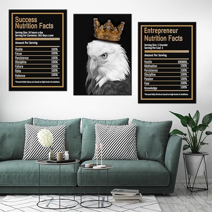 Inspirational Canvas Poster Wall Art Positive Quotes Success Nutrition Facts Motivational Wall Decor Printed Modern Artwork for Living Room Home Living Room Gym Framed Ready to Hang [60''Wx28''H]