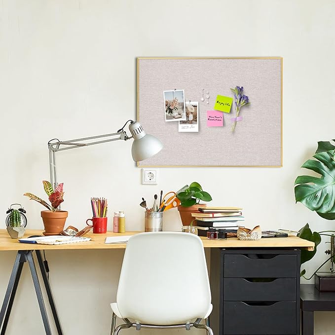 Bulletin Board with Golden Aluminum Frame, Oatmeal White Fabric Cork Board for Walls, 29.5x19.7 inches Pin Board with Push Pins for Office Home(G-AL,Fabric,5075)