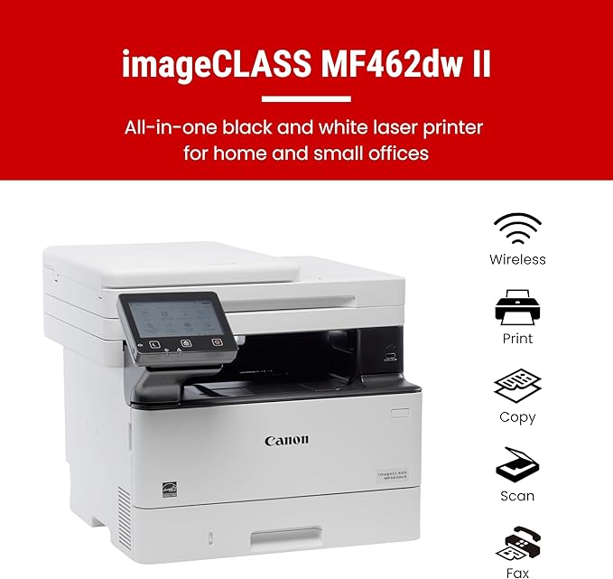 Canon imageCLASS MF462dw II - Wireless Black & White Laser Printer with Print, Copy, Scan, Fax, 3 Year Limited Warranty, 37 PPM