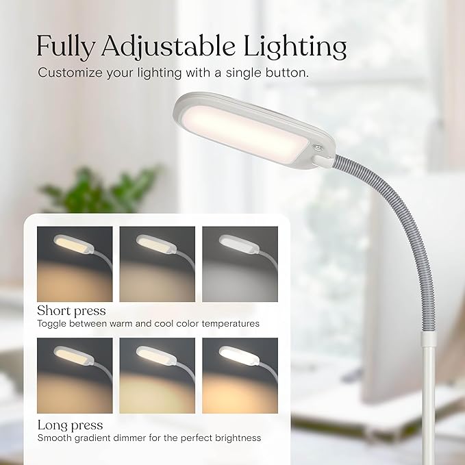 Brightech Litespan LED 2nd Edition Reading Floor Lamp with Cool, Soft & Warm White LED's - Built-in Dimmer - Adjustable Design Pivots in Any Direction - Energy Saving 12 Watts - Alpine White