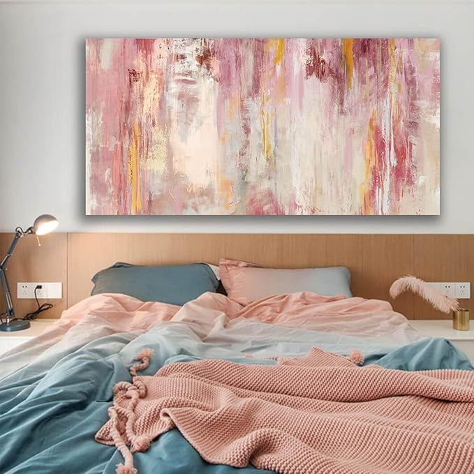 Kureful Canvas Wall Art Pink Wall Decor Abstract Paintings Room Decor for Teen Girls Wall Art Decor Living Room Aesthetic Wall Decorations for Bedroom 24x48 Inch