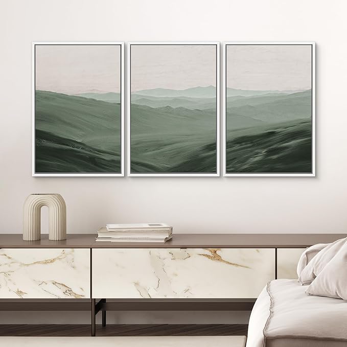 SIGNWIN Framed Canvas Print Wall Art Set Rolling Green Mountain Hill Environment Nature Wilderness Photography Modern Art Chic Landscape for Living Room, Bedroom, Office - 16"x24"x3 White