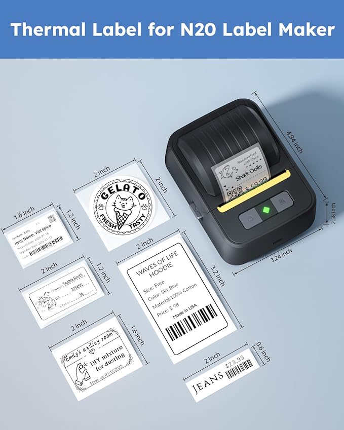 Label Maker Machine with 4 Tape - 4 x 40x30mm (1.57"x1.18") in White Tape,Bluetooth Label Makers, Portable Thermal Label Printer Inkless Label Makers for Small Business, Home, School, Office