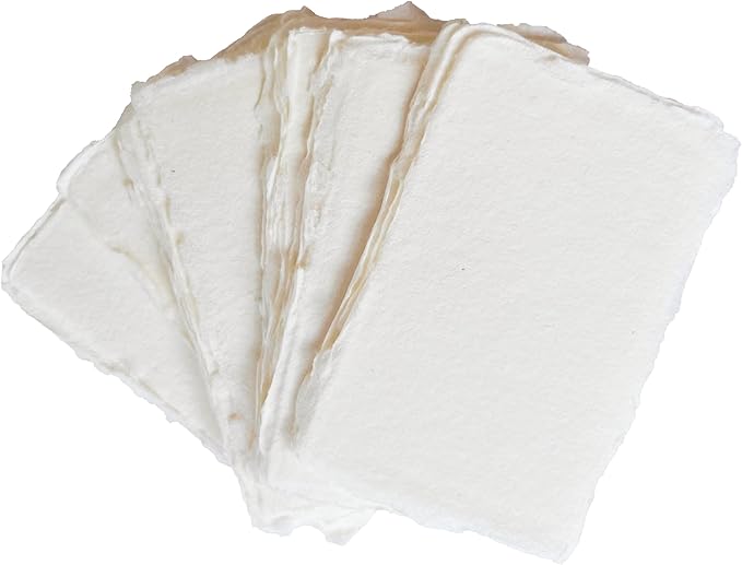 Handmade Cotton Paper with Deckle Edge Recycled Cotton Rag Mixed Media Card Stock for Placecard/Escort Cards, Place Cards, Vow Cards, Business Card (150gsm, 2x3 inch "A8", 50 Pack)
