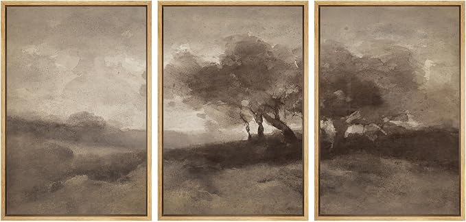 SIGNWIN Framed Canvas Print Wall Art Set Sepia-Toned Abstract Trees Vintage Landscape Illustrations Modern Art Decorative for Living Room, Bedroom, Office - 16"x24"x3 Natural