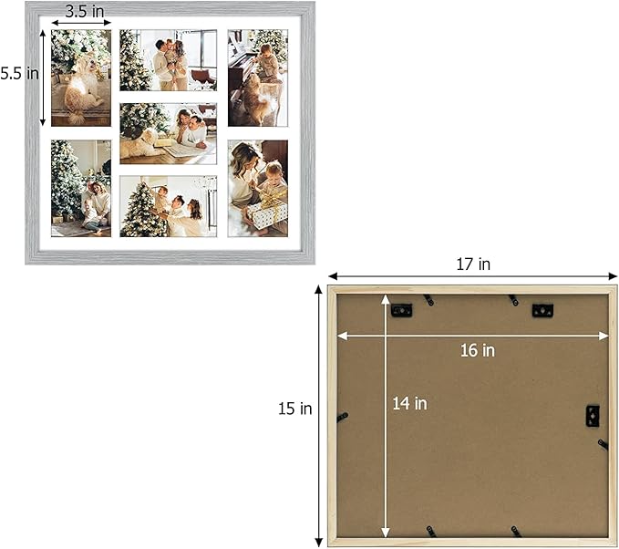 Golden State Art, Set of 10, 13.7x15.7 Matted Grey Wood 7-Opening for 4x6 Collage Picture Frame