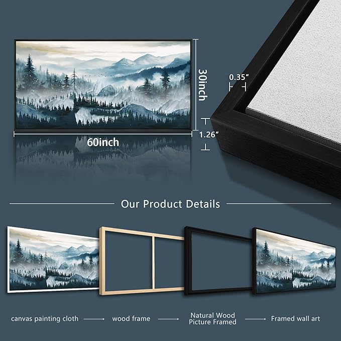 Wapluam Canvas Art Prints Wall Art For Living Room Large Black Framed Wall Decor For Bedroom Office Inspiration Pictures Fog forest Wall Painting Artwork Ready To Hang Abstract Home Decorations